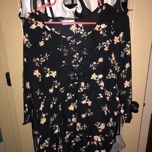 Alter'd State Black Floral Pattern Blouse